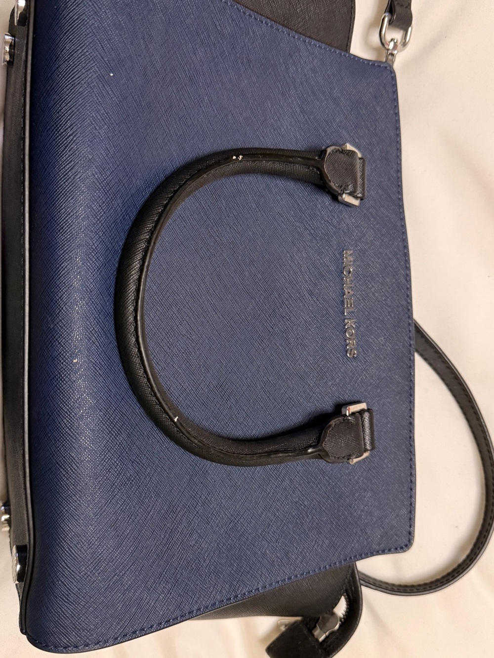 Michael Kors Navy and Black Saffiano Leather Handbag